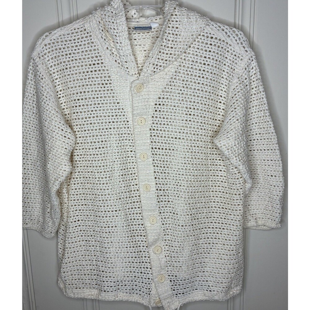 Baja Blue 100% Cotton Size Med Hooded Coverup pockets 3/4 Sleeve Vintage